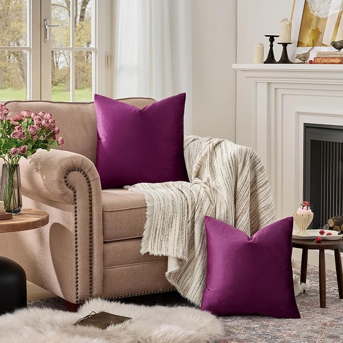 GIGIZAZA Velvet Pillow Covers 20x20 Decorative Pillows Pack of 2 Purple | Throw - Image 5