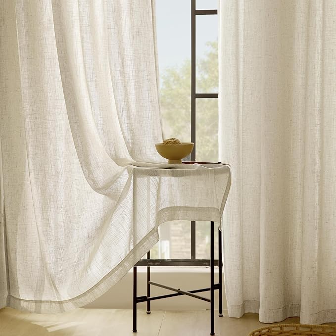 Faux Linen Beige Curtains 72 inches Long - Image 6