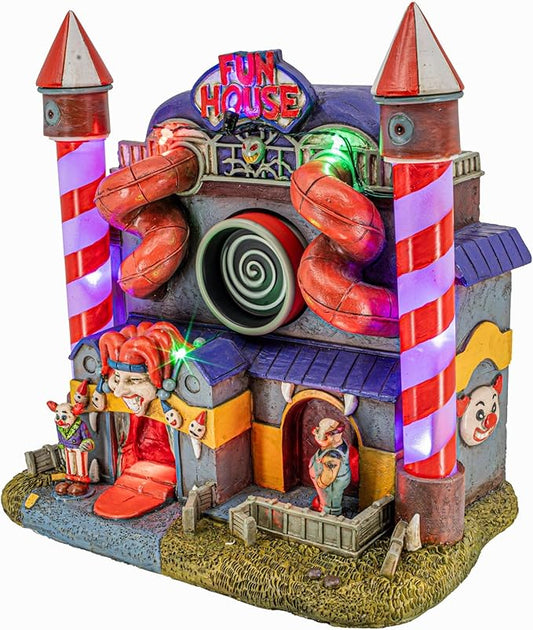 Carnival Funhouse Clown Theme Spooky Halloween Village Multi-Color LED Lights, Motion and Music 9.25" x 5.75" x 9.5"