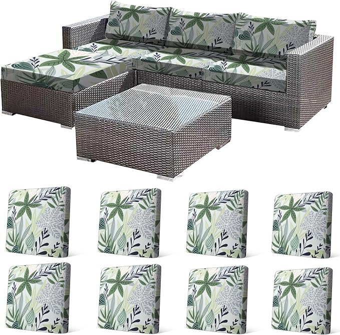 CALBODE 8 Pcs Stretch Indoor/Outdoor Seat Cushion Covers, Washable Reusable by CALBODE