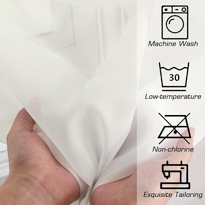 Simplebrand Ivory Sheer Curtains 63 Inch Length 2 Panels, Rod Pocket Solid - Image 8