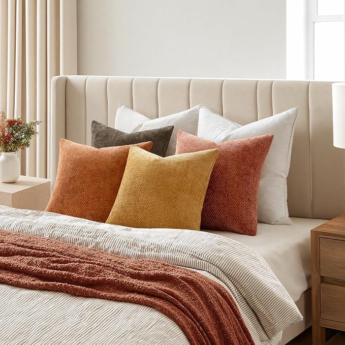 MIULEE Decorative Chenille Fall Pillow Covers Orange Brown 20x20 Pack of 4 | - Image 6