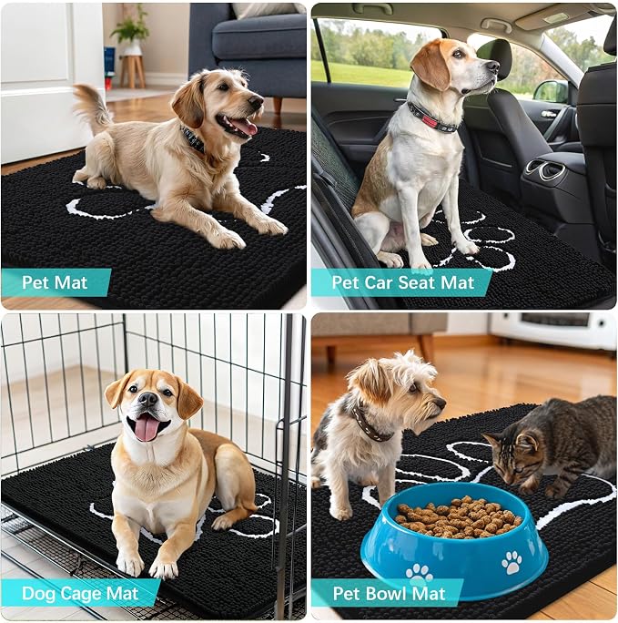 OLANLY Dog Door Mat for Muddy Paws 70x32, Paw Print Design Chenille Mud Mat | - Image 7
