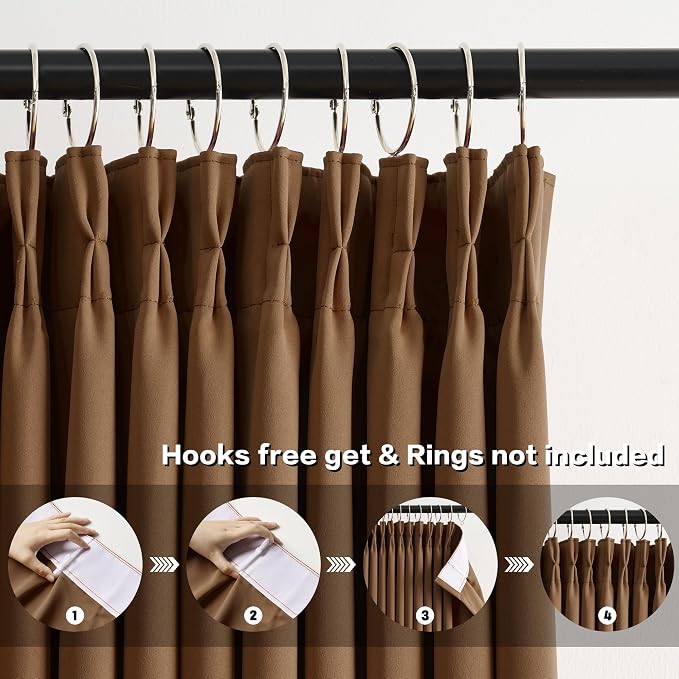 Cappuccino Brown Mocha Curtains 40x102 Inches Long 2 Panels Set, Pinch Pleated - Image 2