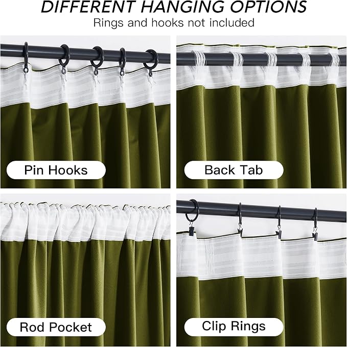 RYB HOME Moss Green Velvet Curtains 72 inches - Image 4