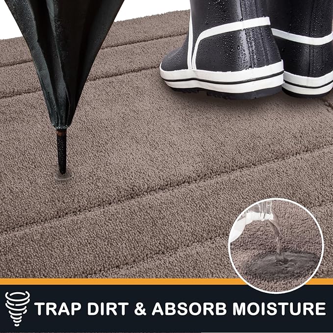 PURRUGS Dirt Trapping Door Mat 24" x 59", Non-Slip/Skid Machine Washable Entryway Rug, Dog Doormat, Super Absorbent Welcome Mat for Muddy Wet Shoes and Paws, Grayish Brown