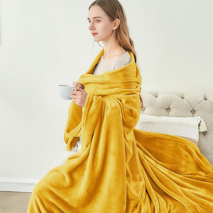 BEDELITE Fleece Blanket Soft Plush Twin Size Blanket Yellow 60"x80" | Ultra - Image 4