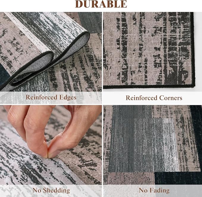 5x7 Washable Area Rugs for Living Room and Bedroom, Vintage Checkered Pattern - Image 9