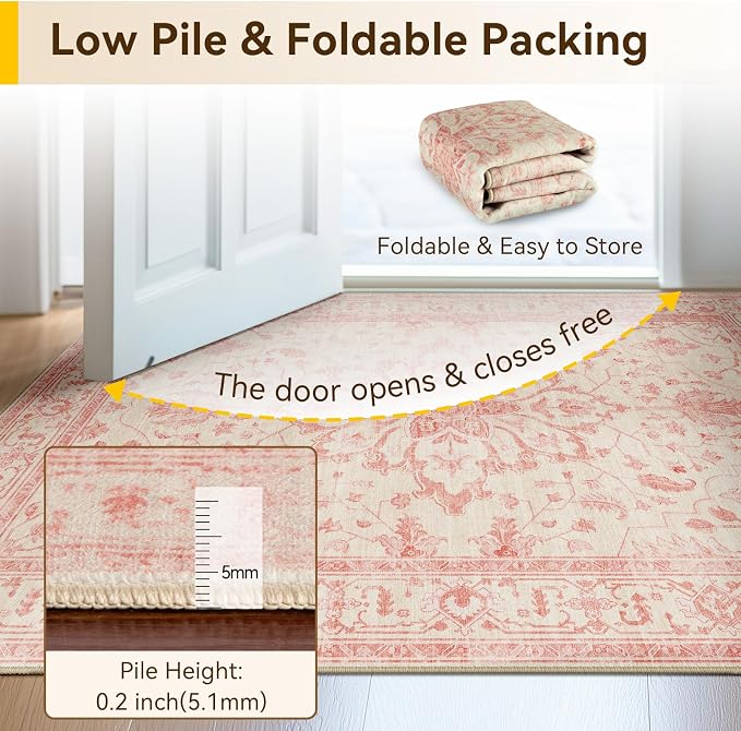 RELEANY Washable Area Rug, Round 6ft, Water Repellent, Pet Friendly, Vintage - Image 5