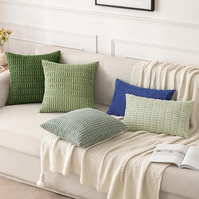 MIULEE Corduroy Decorative Throw Pillow Covers 20x20 Moss Green Pack of 2 | - Image 4