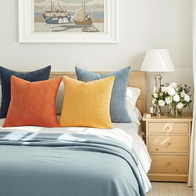 Topfinel Burnt Orange and Blue Couch Pillows Pack of 4 Decorative 16x16 Inch - Image 4