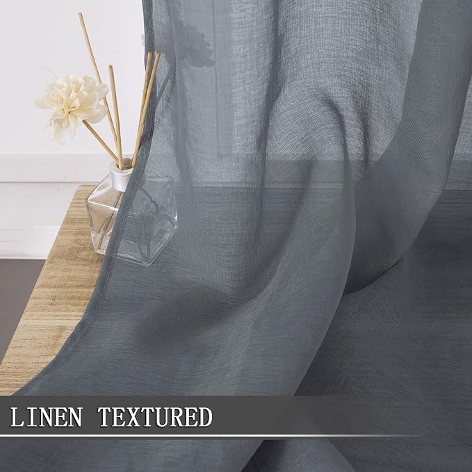 Tollpiz Short Sheer Curtains Living Room Linen Textured Curtain Sheers Light - Image 2