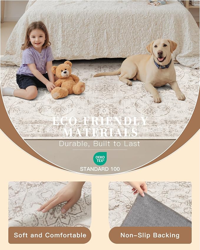 Madane Washable 6x9 Area Rugs for Living Room, Vintage Natural Rug - Image 5