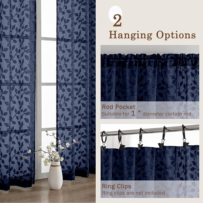 Chyhomenyc Navy Blue Short Curtains 45 Inch Length 2 Panels, Light Filtering - Image 6