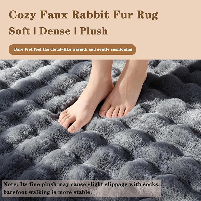 Gray Rabbit Plush Rug 8'x10', Fluffy Shaggy Area Rug - Image 4