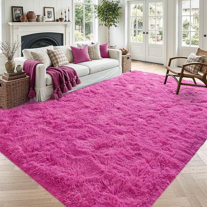 4'x5'3'' Hot Pink Fluffy Soft Area Rug Non-Slip by ModernHomeDecor