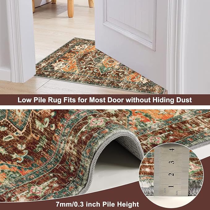 Yamaziot Washable Runner Rug, 2x4 Non-Slip Boho Vintage Hallway Kitchen Rug | - Image 4