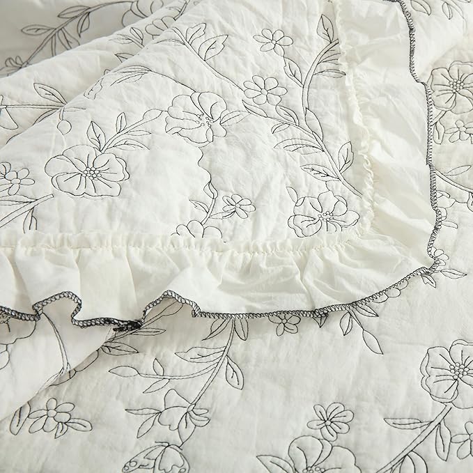 MarCielo 3-Piece 100% Cotton Bedspread Lightweight Quilt Coverlet Embroidery Farmhouse Bedding Set (Floral,King (106" X 98"))