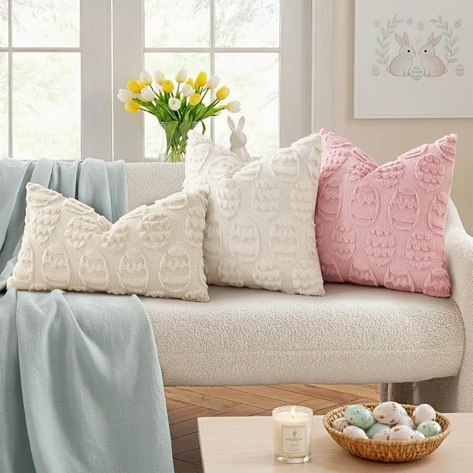 decorUhome Easter Cream White Egg Pillow Covers 20x20 Inch Set of 2, Soft Plush - Image 3