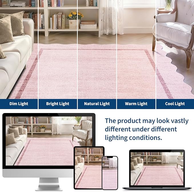 GarveeHome Scalloped Washable Area Rug 4x6 Small Entryway Rug Non Slip Pink | - Image 9