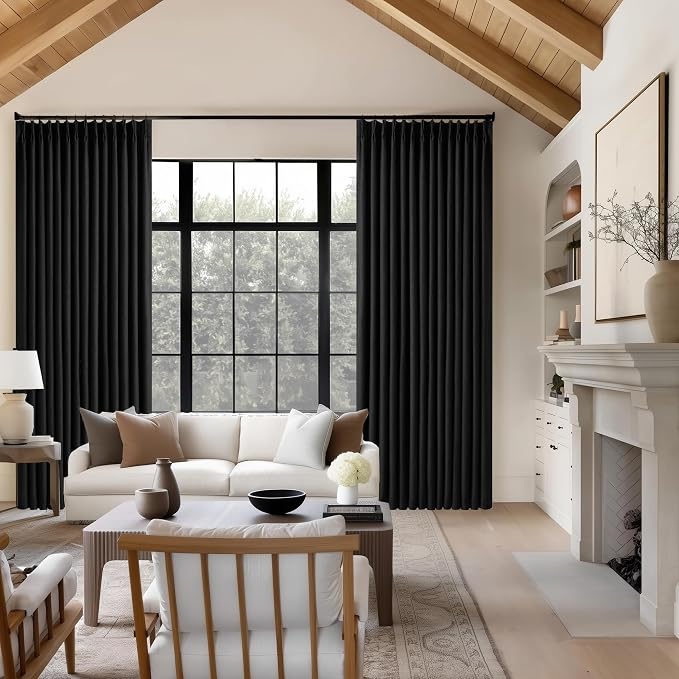 Black Pleat Linen Blackout 102 Inch Curtains - Image 7