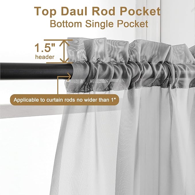 Chyhomenyc Charcoal Grey Sheer Curtains 30 inch Length 2 Panels, Light - Image 3