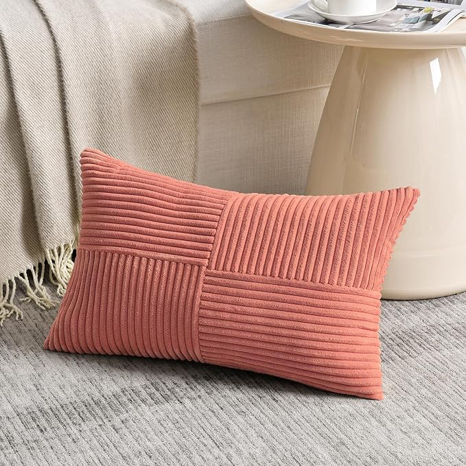 Fancy Homi 2 Packs Coral Long Lumbar Decorative Throw Pillow Covers 12x24 Inch - Image 2