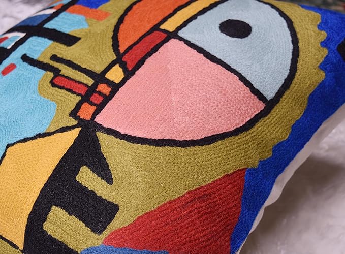 Kandinsky Upwards Abstract Pillow Cover Blue Decorative Throw Pillowcase Modern Chair Cushion Contemporary Accent Pillowsham Couch Handembroidered Wool Size 18x18