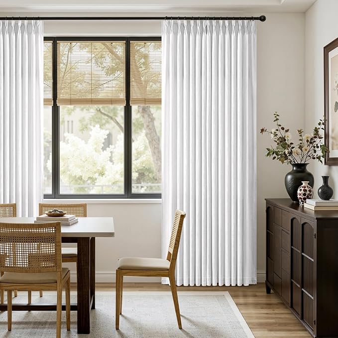 MIULEE Pinch Pleated White Thick Linen Curtains 102 Inches Long 2 Panels - Image 5