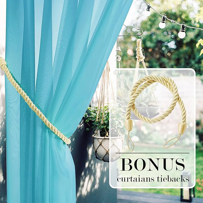 RYB HOME Outdoor Sheer Curtain for Patio, Self-Sticky Tabs Top Waterproof - Image 3