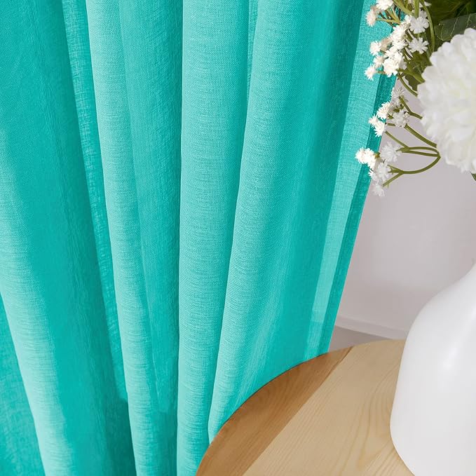 Tollpiz Short Sheer Tier Curtains Linen Textured Half Kitchen Curtain Sheers - Image 3
