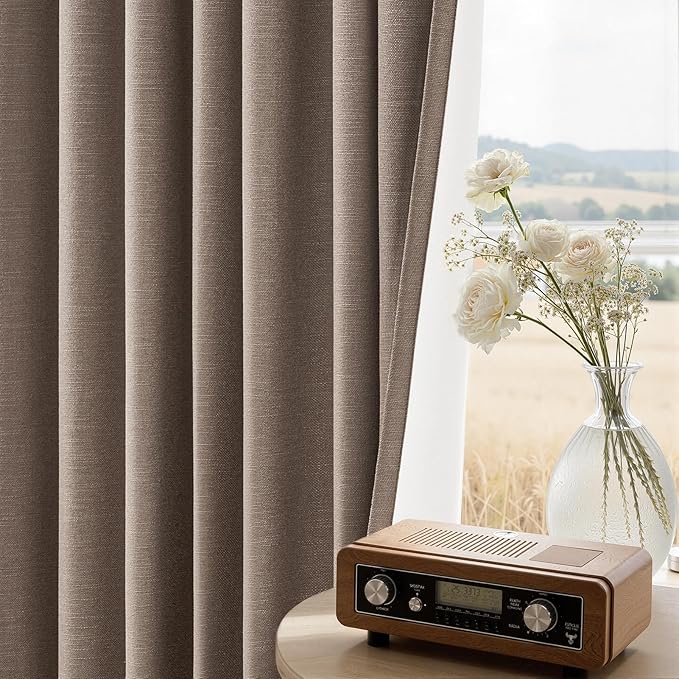 102 inch long blackout curtains 2 Panels 100% Black out Linen texture Curtain - Image 5
