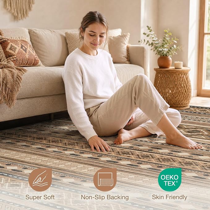 cotiled Boho 8x10 Area Rugs for Living Room: Large Moroccan Washable Rug | - Image 4