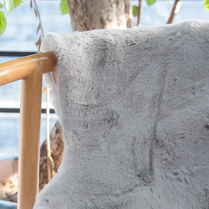 ORINOVA Light Gray Faux Fuzzy Fur Washable Rugs - Image 3