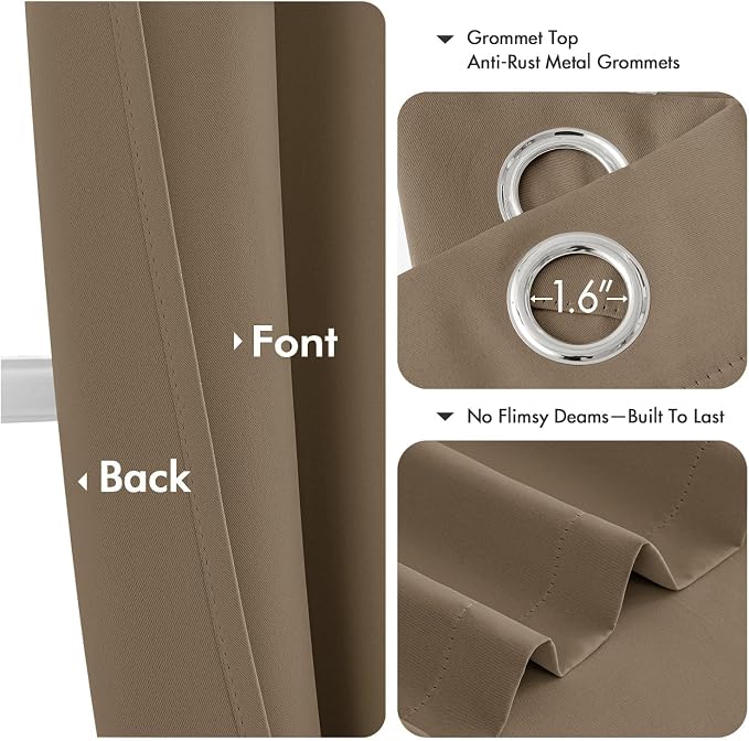 MIULEE Blackout Curtains for Bedroom 2 Panels 40 x 63 Inch Long Khaki | Thermal - Image 4