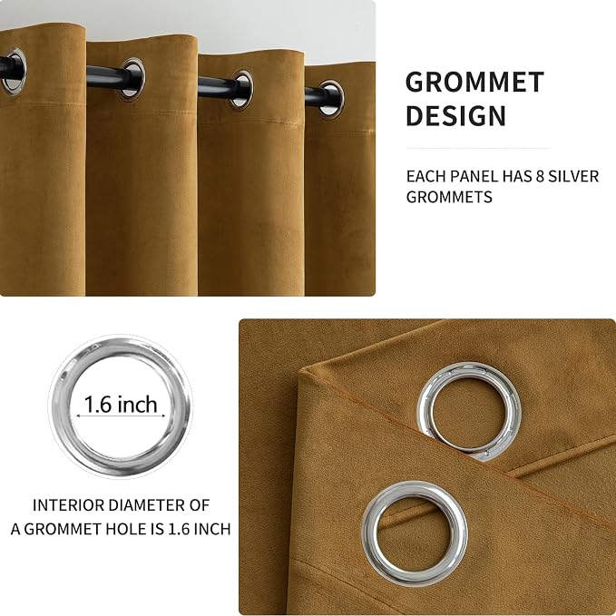 MIULEE 90 Inches Velvet Curtains Gold Elegant Grommet Curtains Fall Thermal - Image 2