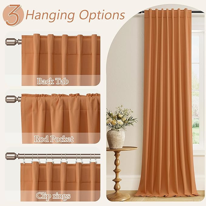 Guken Orange 100% Blackout Linen Curtains 90 Inch Length 2 Panels Set - Image 6