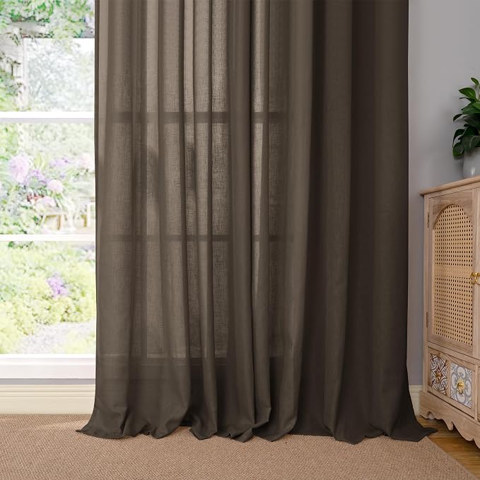 YoungsTex Brown Linen Semi Sheer Curtains 80 Inches Long - Image 8