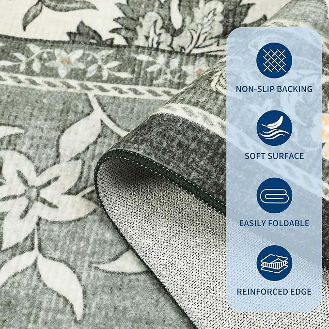 GarveeHome Provence Fog Gray Botanical Grove 5ft Round Rug, Small Circle - Image 6