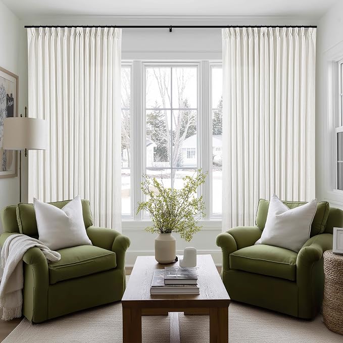 Beige White Pinch Pleated Extra Wide 102 Inch Long Curtains 100 Inch Wide | - Image 9