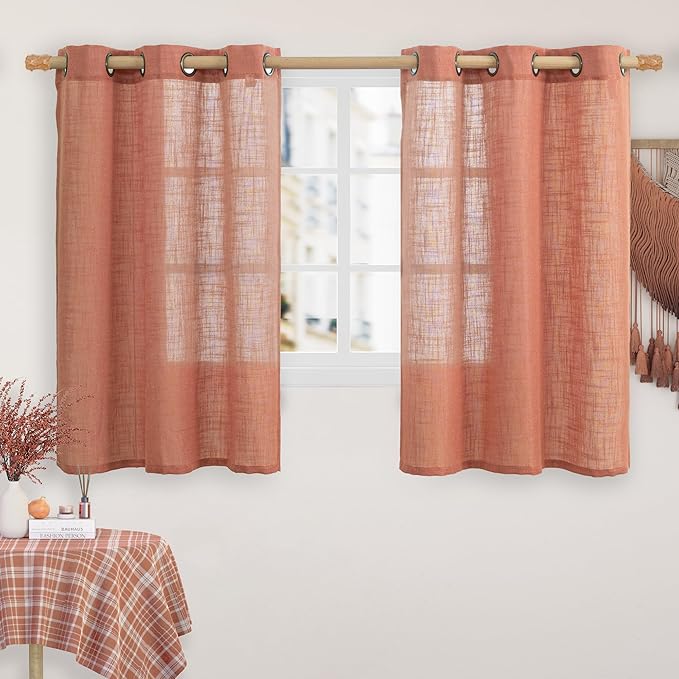 LAMIT Terracotta Linen Semi Sheer Curtains 45 Inch Length, Light Filtering by LAMIT