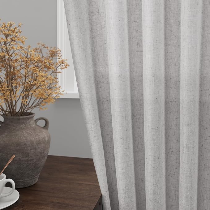 Nanspring Grey Linen Semi Sheer Curtains 72 Inches Long 2 Panels Set - Image 2