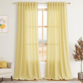 Yellow Linen Boho Curtains for Bedroom Back Tab Rod Pocket Semi Sheer Linen by Nanspring