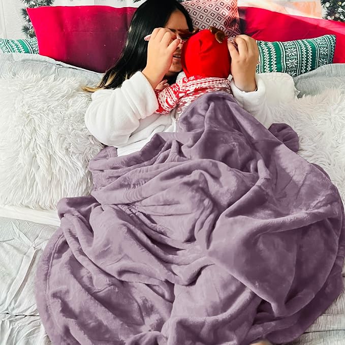 Bedsure GentleSoft Fleece Bed Blankets Queen Size Fog Purple - Image 6