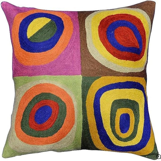 Kandinsky Abstract Pillow Cover - Quadrate | Modern Pillows | Modern Chair Cushion | Contemporary Pillow | Modern Farmhouse Pillows | Modern Couch Pillow | Handmade Wool Size 18x18