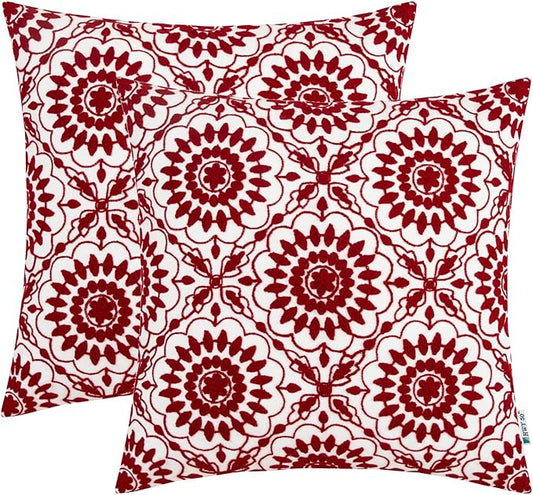 HWY 50 Red Decorative Throw Pillow Covers 18x18 Inch, Pack of 2 Embroidered Cotton Farmhouse Cushion Cover Pillow Case for Sofa Couch Living Room Bed Bedroon, Little Sunflower Design