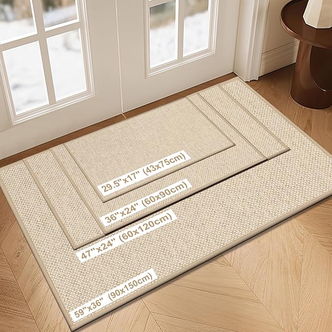 LEKEEPGO Door Mat 24"x47", Non Slip Door Mat Indoor Entrance, Rubber Backing Front Indoor Door mat Washable Absorbent Low-Profile Entryway Entry Resist Dirt Inside Door Mats, Khaki