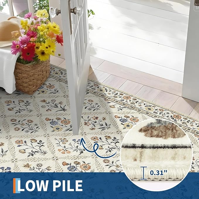 Runner Rug for Hallway Entryway 2.5x8 Farmhouse Floral Non-Slip Machine - Image 6