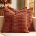 MIULEE Fall Corduroy Decorative Throw Pillow Covers 18x18 Rust Pack of 2 | by MIULEE