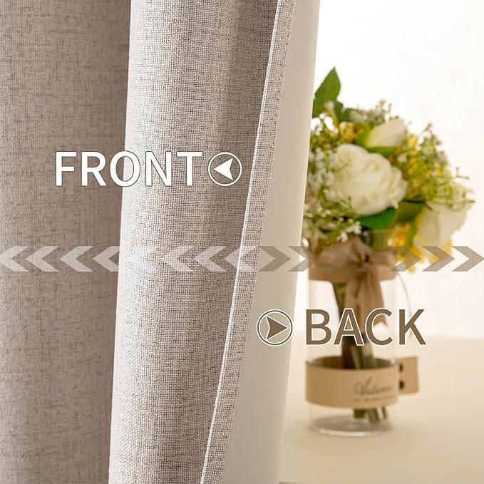 MIULEE Linen Texture Curtains Soild 100% Blackout Thermal Insulated Natural - Image 6